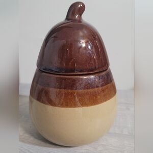 Lidded  Pear Trinket Box Jar Salt Cellar Sugar Bowl Stoneware Pottery Vintage